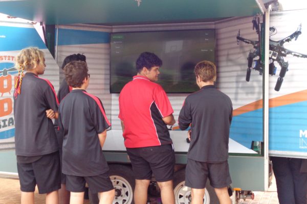 Students visit the drone v dog trailer
